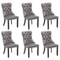 Modern Set Of 6 Upholstered Velvet Dining Chairs, Button Tufted Kitchen Lounge Chairs With Brushed Wood Legs, Riveted Trim And Knocker Ring, For Dining Room Living Room