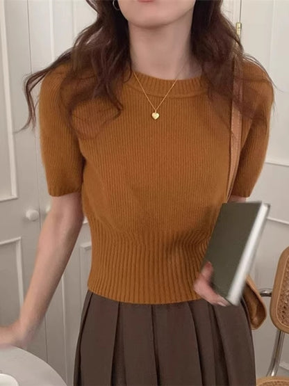 Soft Glutinous Inner Wear Sweater Puff Sleeve Short