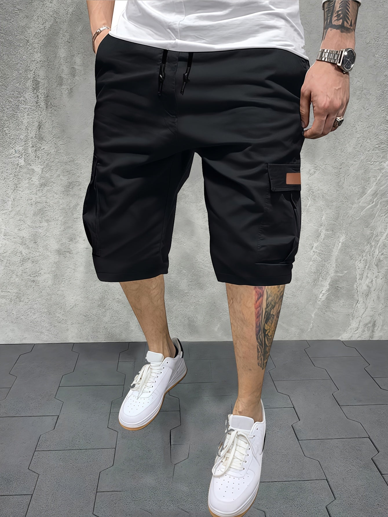 Pantalon de Travail d'Été pour Hommes Multi-Poches Polyester Non Extensible Shorts