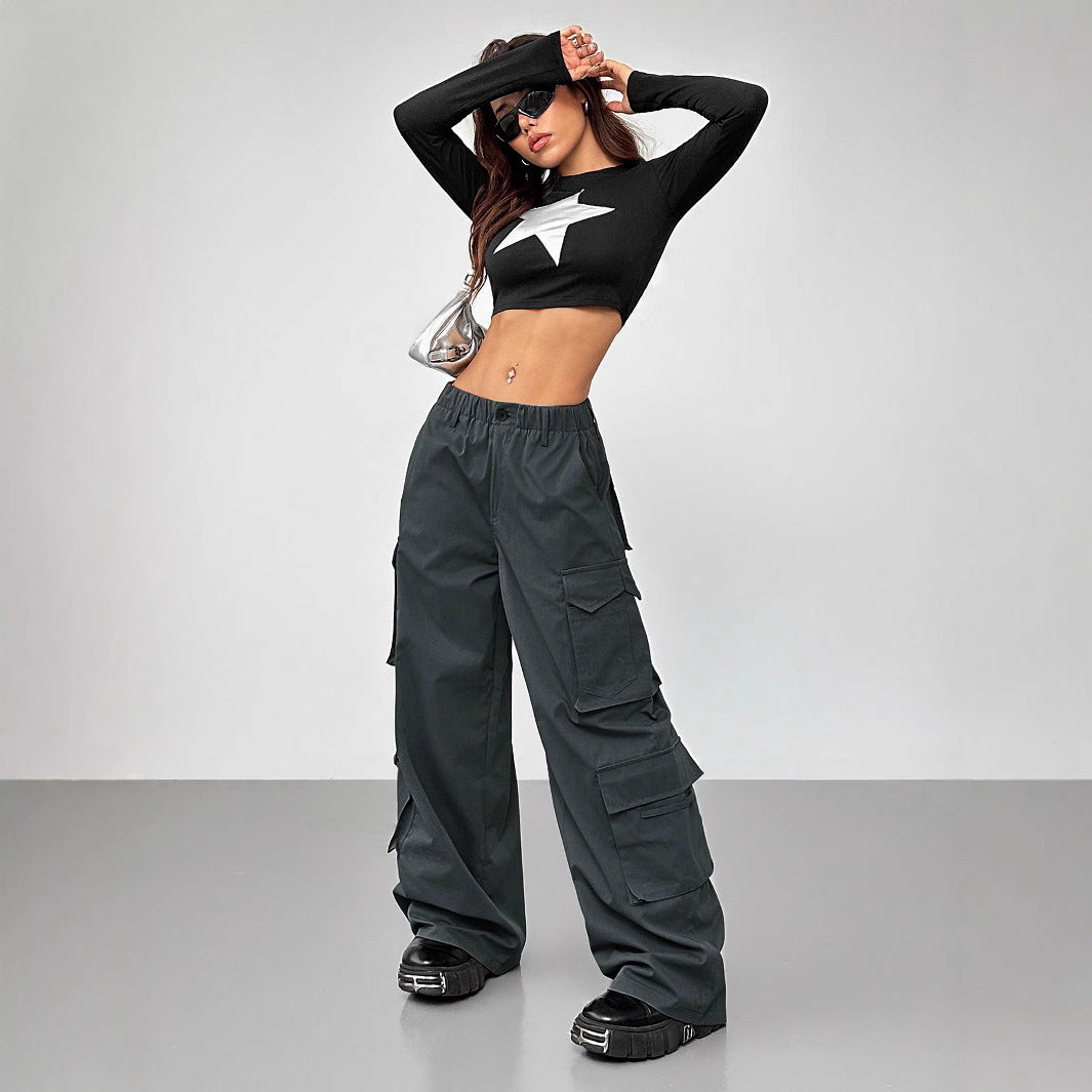 Elastic High Waist Wide-leg Trousers