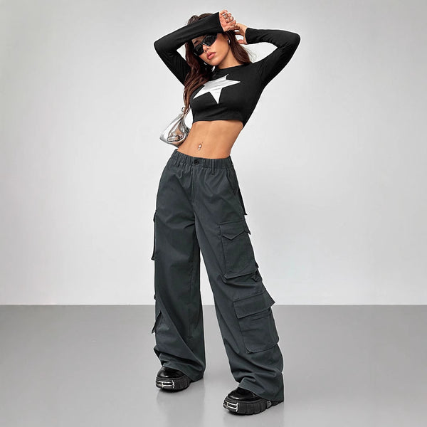 Elastic High Waist Wide-leg Trousers