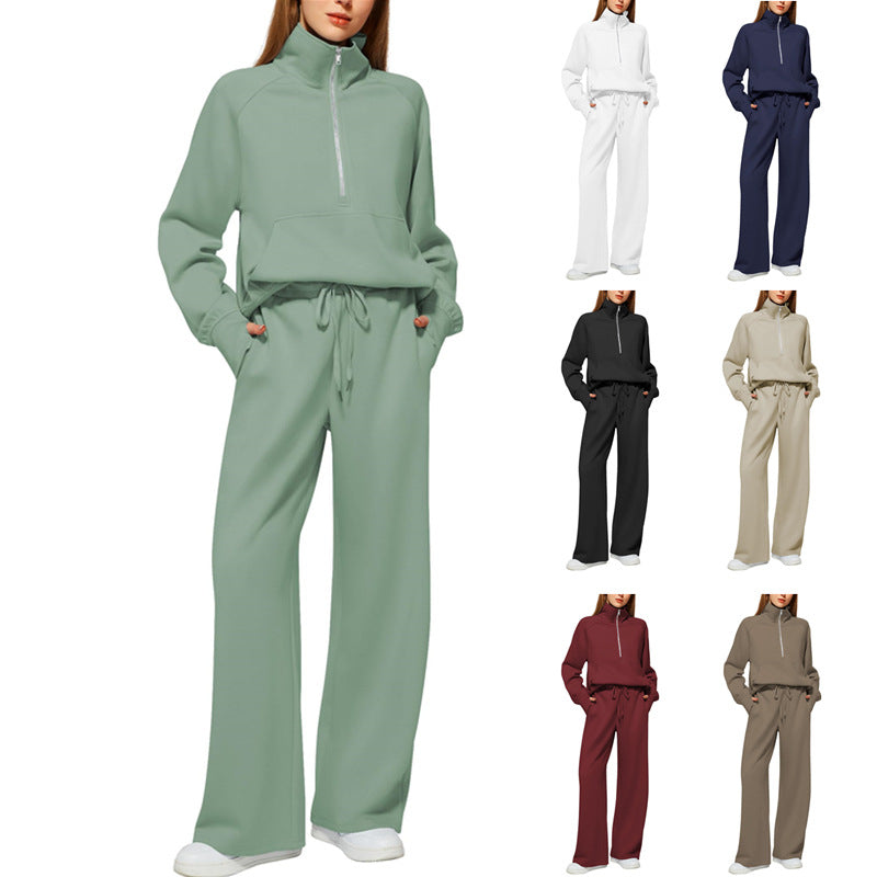Women's Half-Zip Sweatshirt & Wide Leg Pants Set