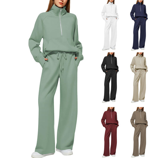 Women's Half-Zip Sweatshirt & Wide Leg Pants Set