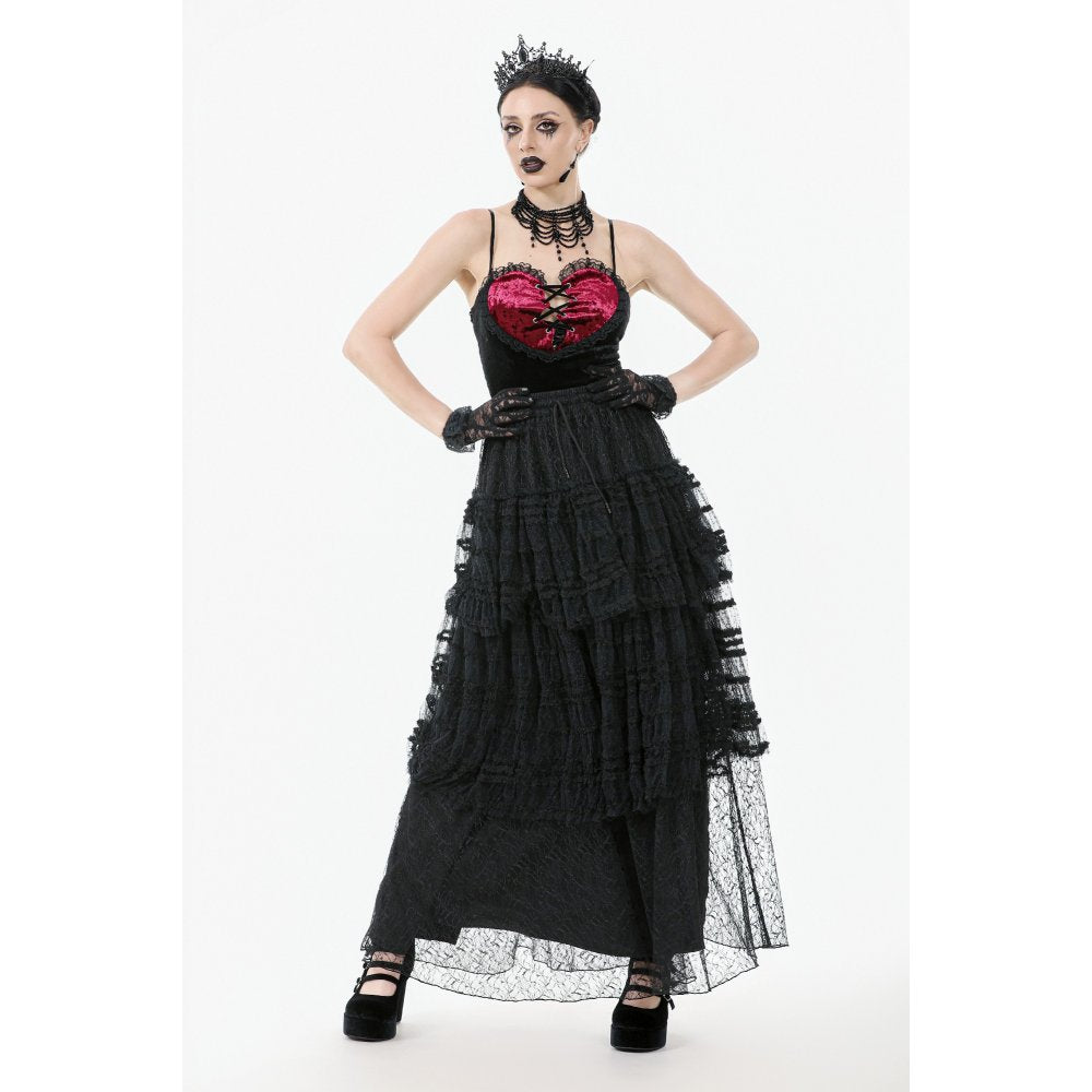 Jupe gothique en velours et dentelle Morticia Dark in Love noire