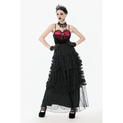 Jupe gothique en velours et dentelle Morticia Dark in Love noire