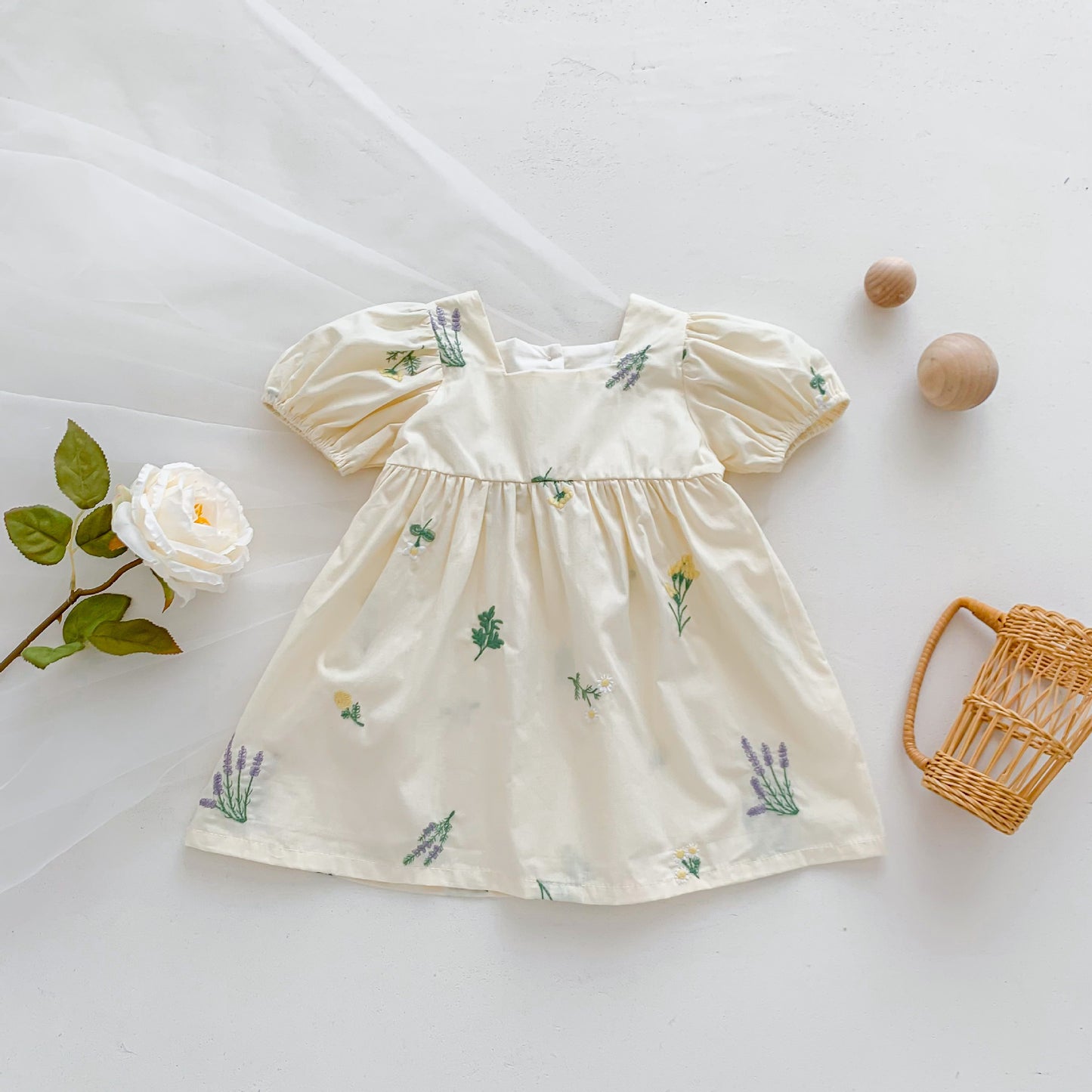 Thin Cotton Embroidery Puff Short Sleeve Baby Bodysuit Jumpsuit