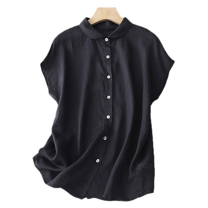 Cotton-Linen Plus-Size Loose Artistic Small Turn-Down Collar Shirt