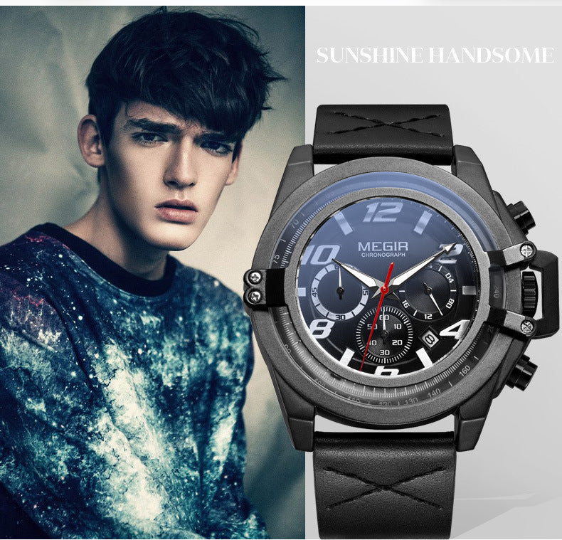 Montre à quartz multifonctionnelle chronographe MEGIR