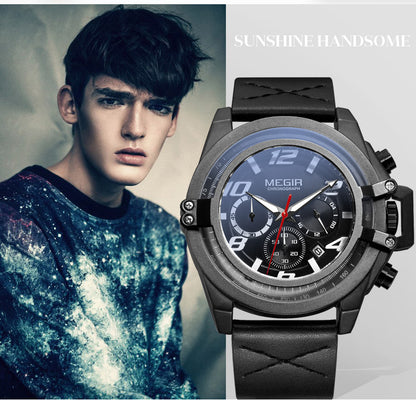 Montre à quartz multifonctionnelle chronographe MEGIR