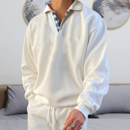 Mens Long Sleeve V-neck Lapel sweater