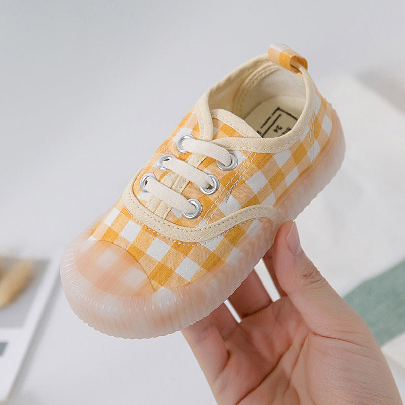 Plaid Canvas Shoes Elastic Band Slip-on Children