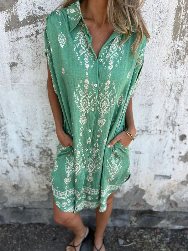 Womens Lapel Sleeveless Shirt Dress With Button