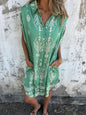 Womens Lapel Sleeveless Shirt Dress With Button
