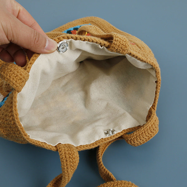 Wool-Check Woven Cotton Tote