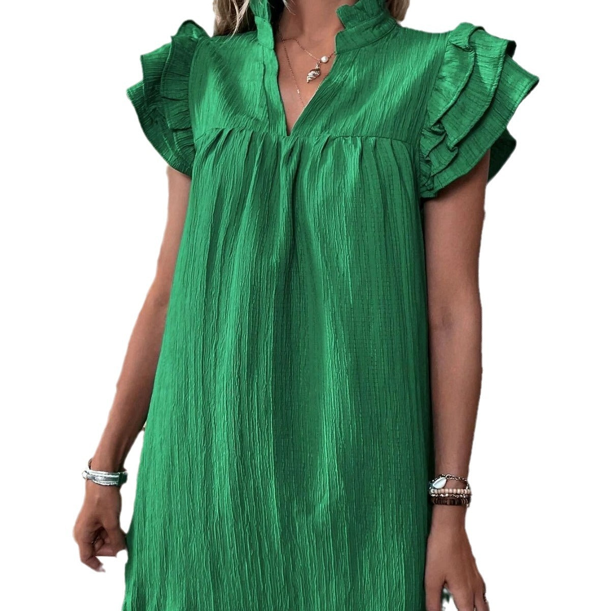 Multi-Layer Ruffle Sleeve V-Neck Dress