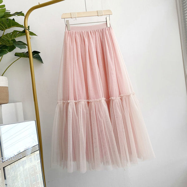 Mesh Women's High Waist Midi A- Line Skirt