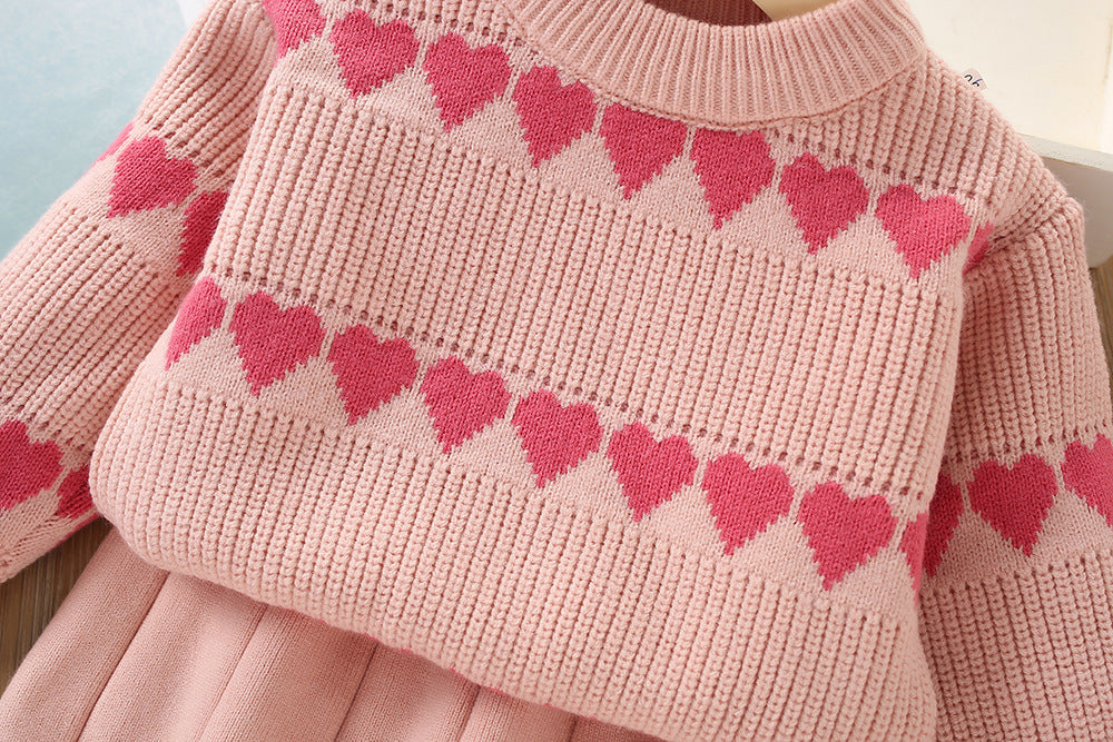 Girls Heart Knitted Suit