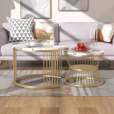 2-Piece Nesting Coffee Tables with Marble-Look Tops
