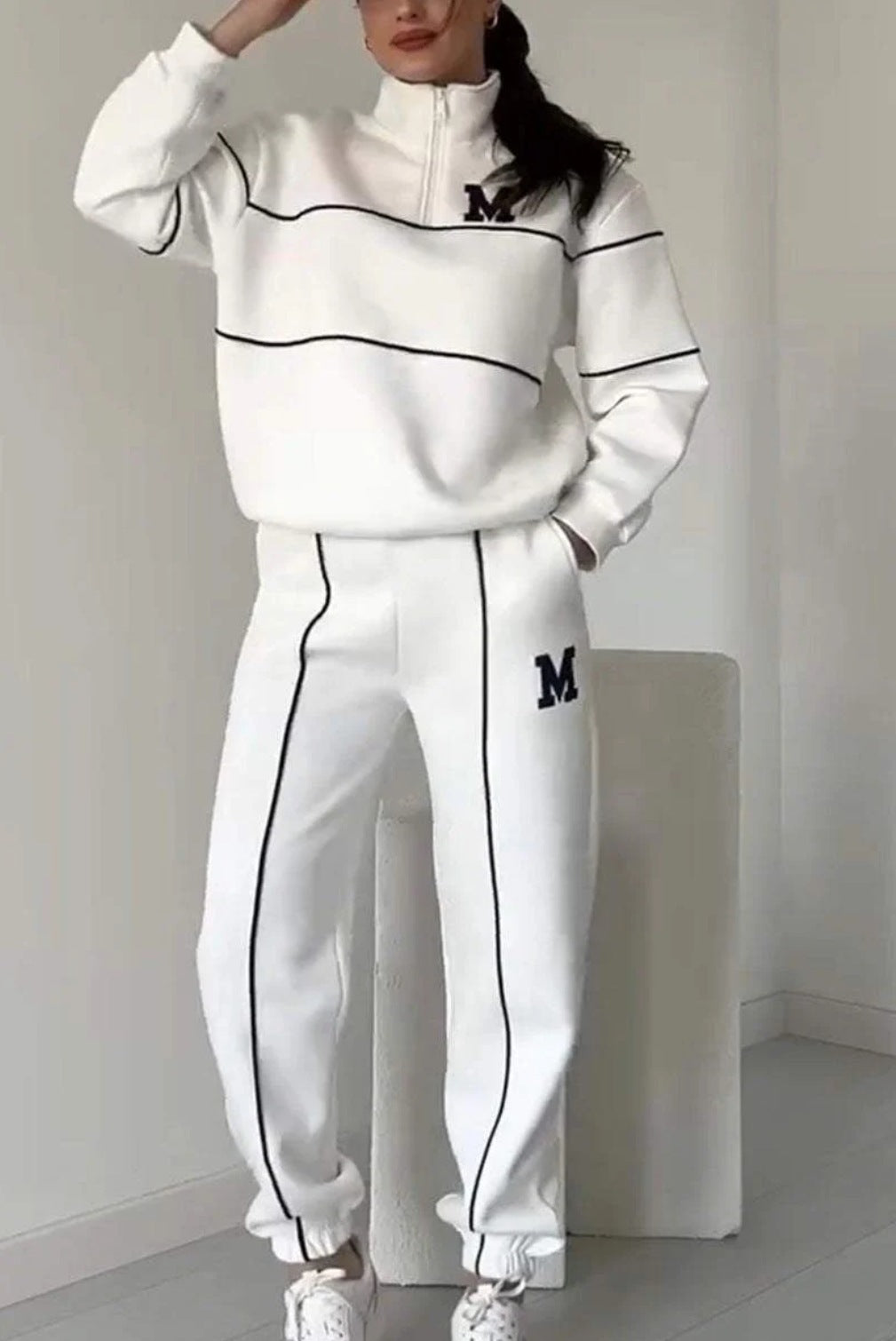 Ensemble 2 pièces femme : Sweat-shirt sans capuche et pantalon de survêtement ample avec poches
