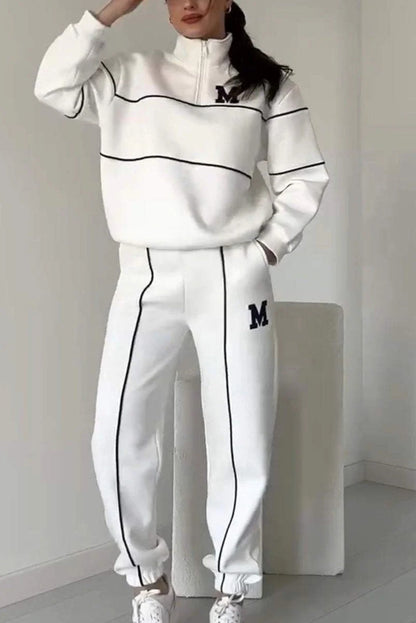 Ensemble 2 pièces femme : Sweat-shirt sans capuche et pantalon de survêtement ample avec poches