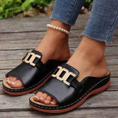 Women's Chain Wedge Platform Sandals | Peep-Toe Slides
