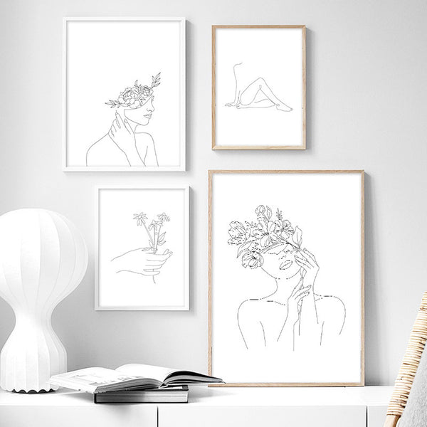 Décoration murale style dessin abstrait botanique sur toile