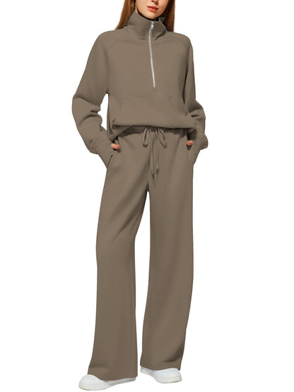 Women's Half-Zip Sweatshirt & Wide Leg Pants Set