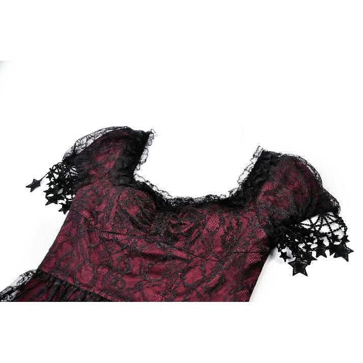 Dark in Love Red Black Lace Princess Dress with Stars Lace