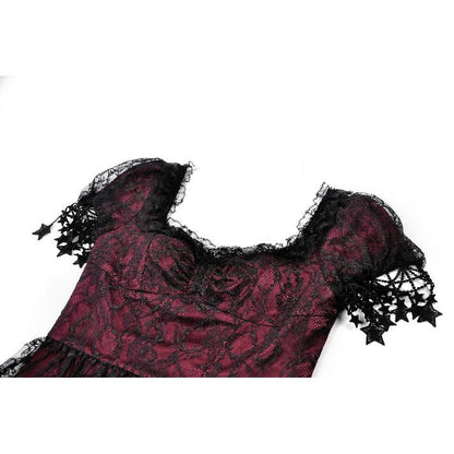 Dark in Love Red Black Lace Princess Dress with Stars Lace