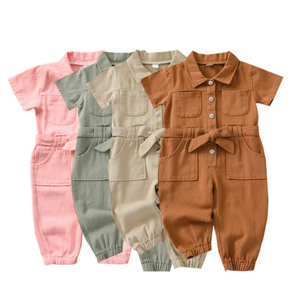 Girls' Korean-style Lapel Jumpsuit
