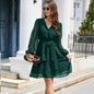 Chiffon V-neck Lantern Sleeves Long Sleeve Belt Dress