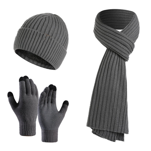 Ensemble bonnet, écharpe et gants tricotés de couleur unie pour l'hiver