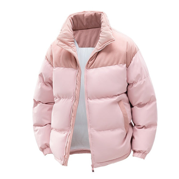 Manteau rembourré en coton avec chapeau amovible pour couple, patchwork contrasté, épaissi