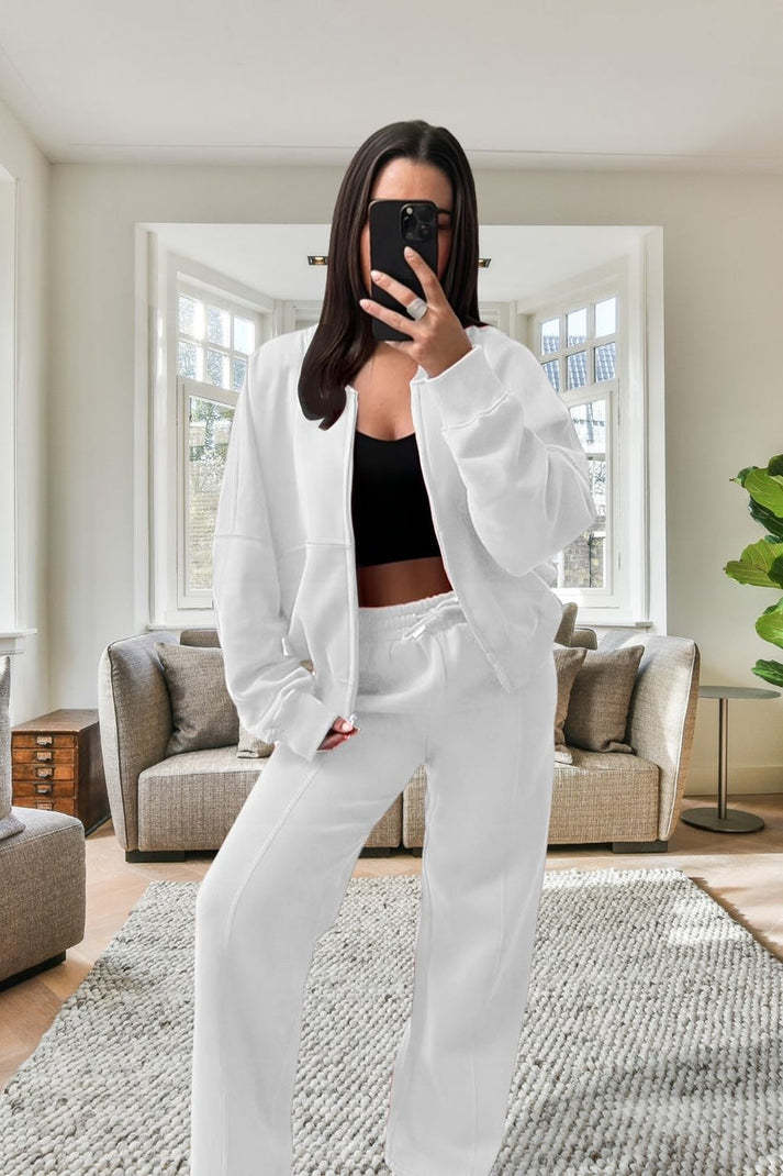 Survêtement molletonné bomber oversize pour femme - Veste zippée et pantalon large