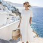 Button-embellished Pleated-pocket Mid-length Dress