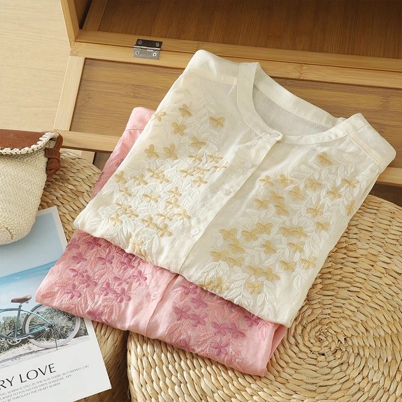 Women's Loose Stand-Collar Half-Sleeve Shirt