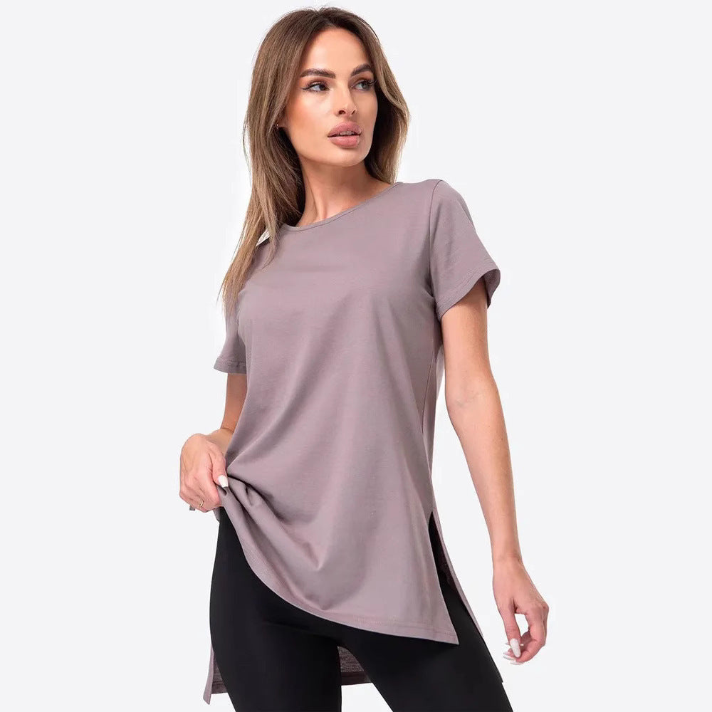 Slit Loose Round Neck Short Sleeve Sweater