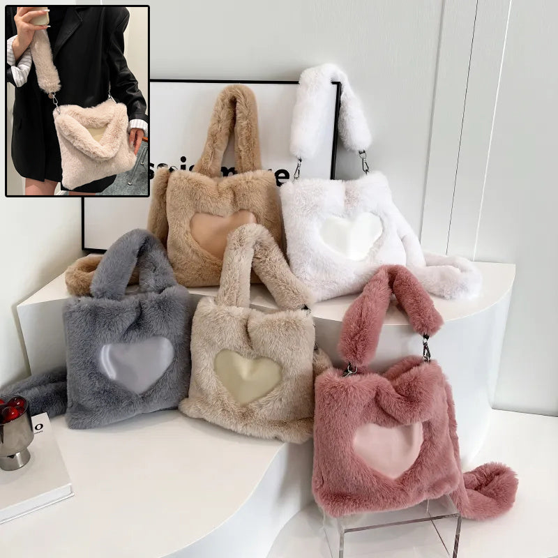 Sac à bandoulière duveteux pour femmes, sac à main à poignée supérieure, sac à main d'automne-hiver en peluche, sacs de courses tendance pour filles, sacs à main pour femmes