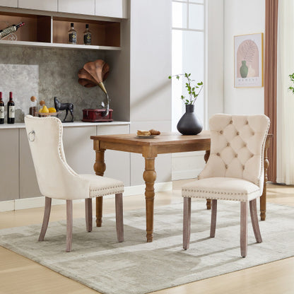 Modern Set Of 6 Upholstered Velvet Dining Chairs, Button Tufted Kitchen Lounge Chairs With Brushed Wood Legs, Riveted Trim And Knocker Ring, For Dining Room Living Room