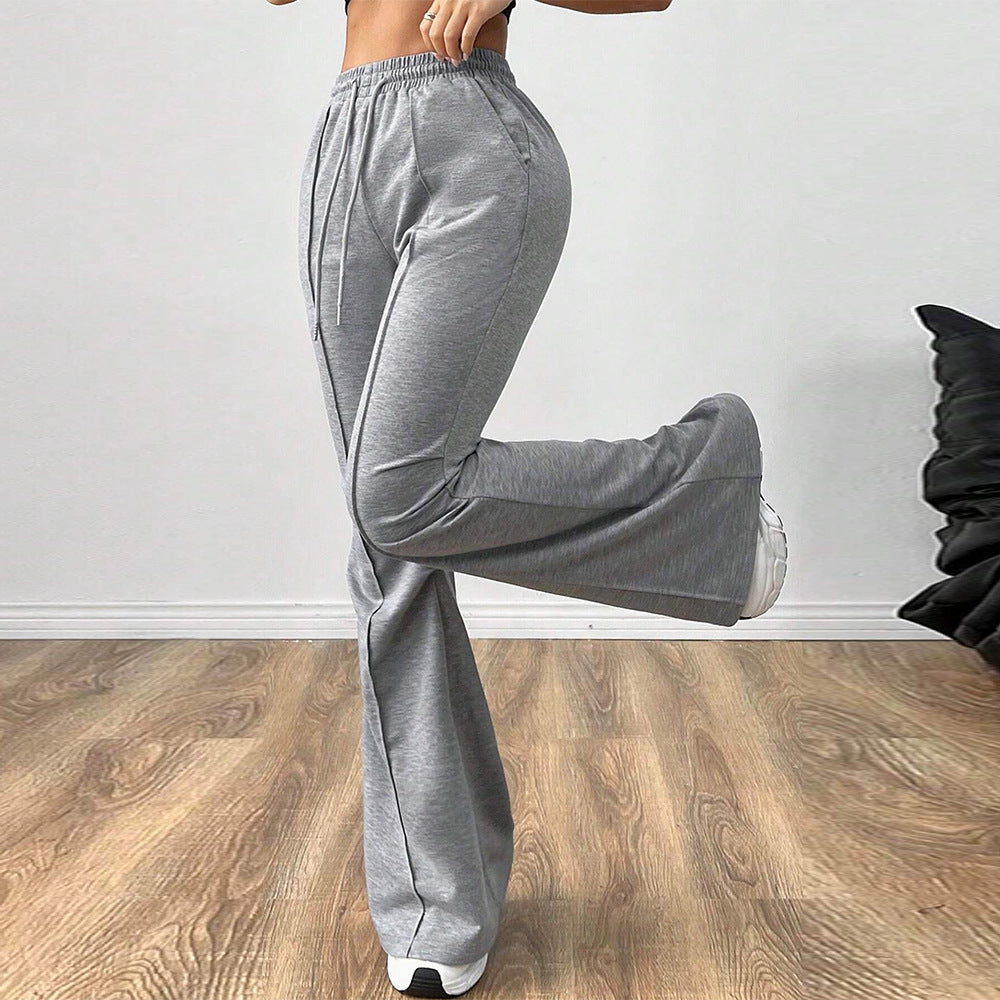 Drawstring Elastic Waist Wide Leg Trousers