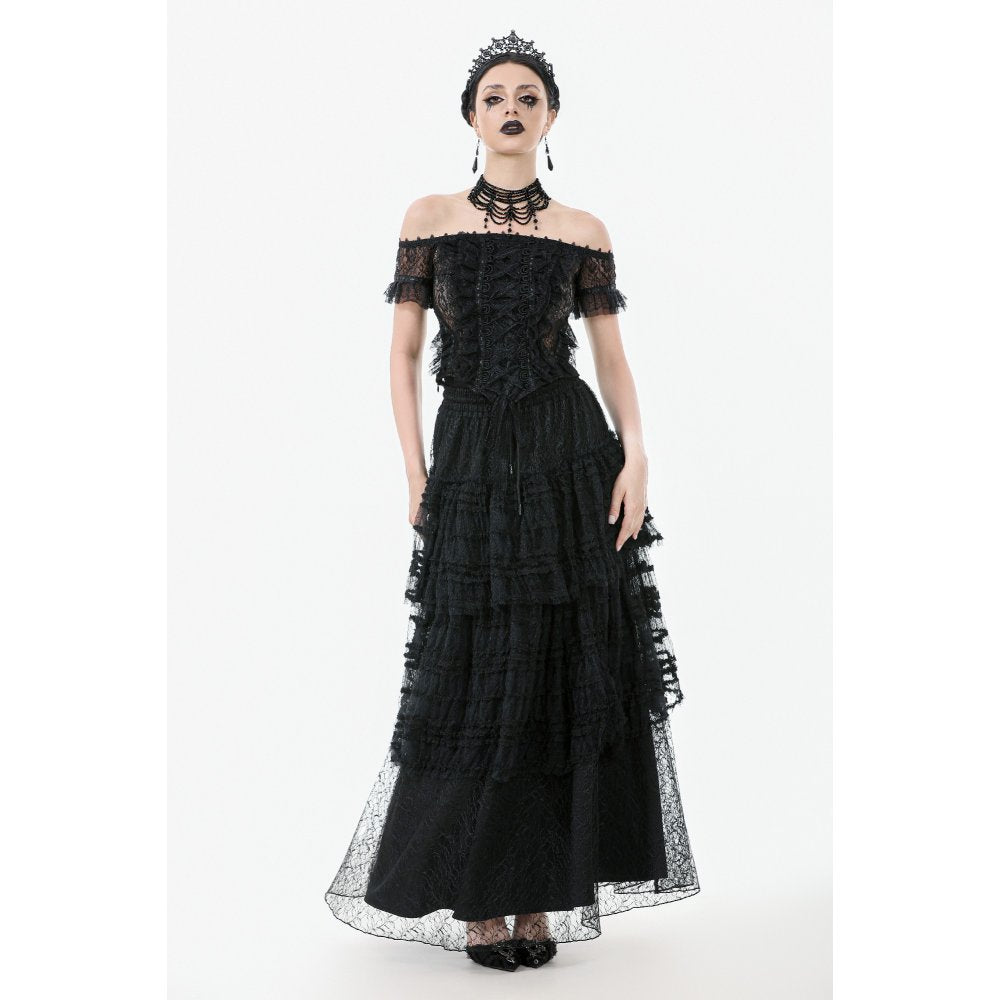 Jupe gothique en velours et dentelle Morticia Dark in Love noire