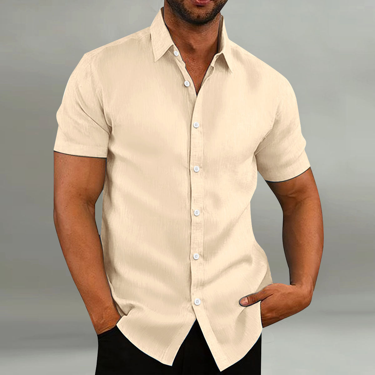 Chemise décontractée en coton et lin à manches courtes pour homme, coupe ample, style vintage