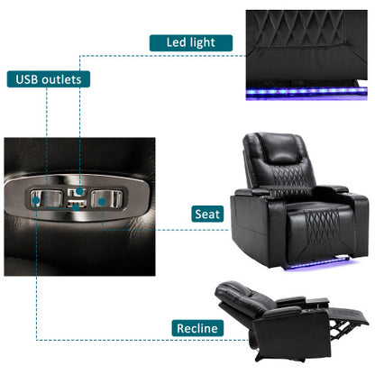 Electric Recliner Chair With USB Charge Port, 360 Swivel Tray Table, Hand In-Arm Storage, Cup Holders, Ambient Lighting - Ambient Lighting Gaming Recliner Chair Home Theat