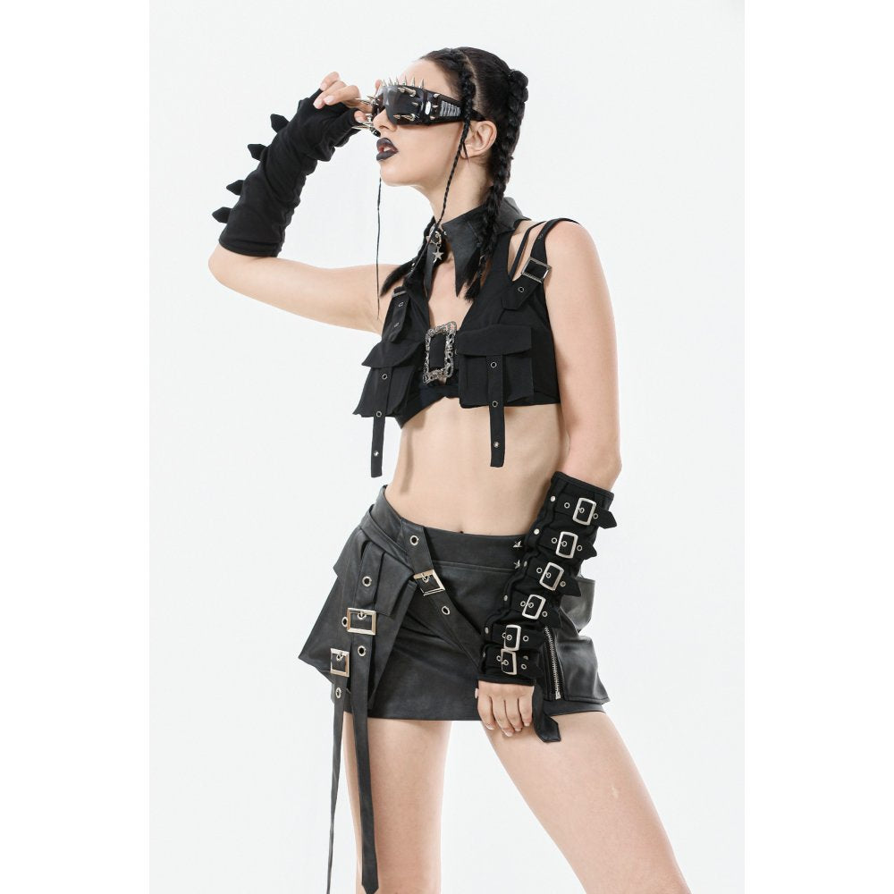 Dark in Love Evangeline Buckled Utility Crop Top in Black