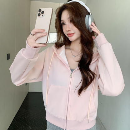 Hooded Zipper Short Sweater Coat For Women Spring And Autumn