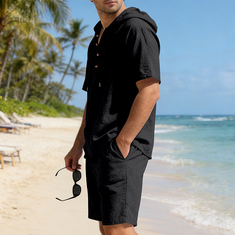 Men's Linen Hooded Casual Set - Loose & Breathable