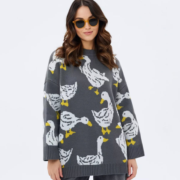 Pull pour femme avec imprimé canard, personnalité mode