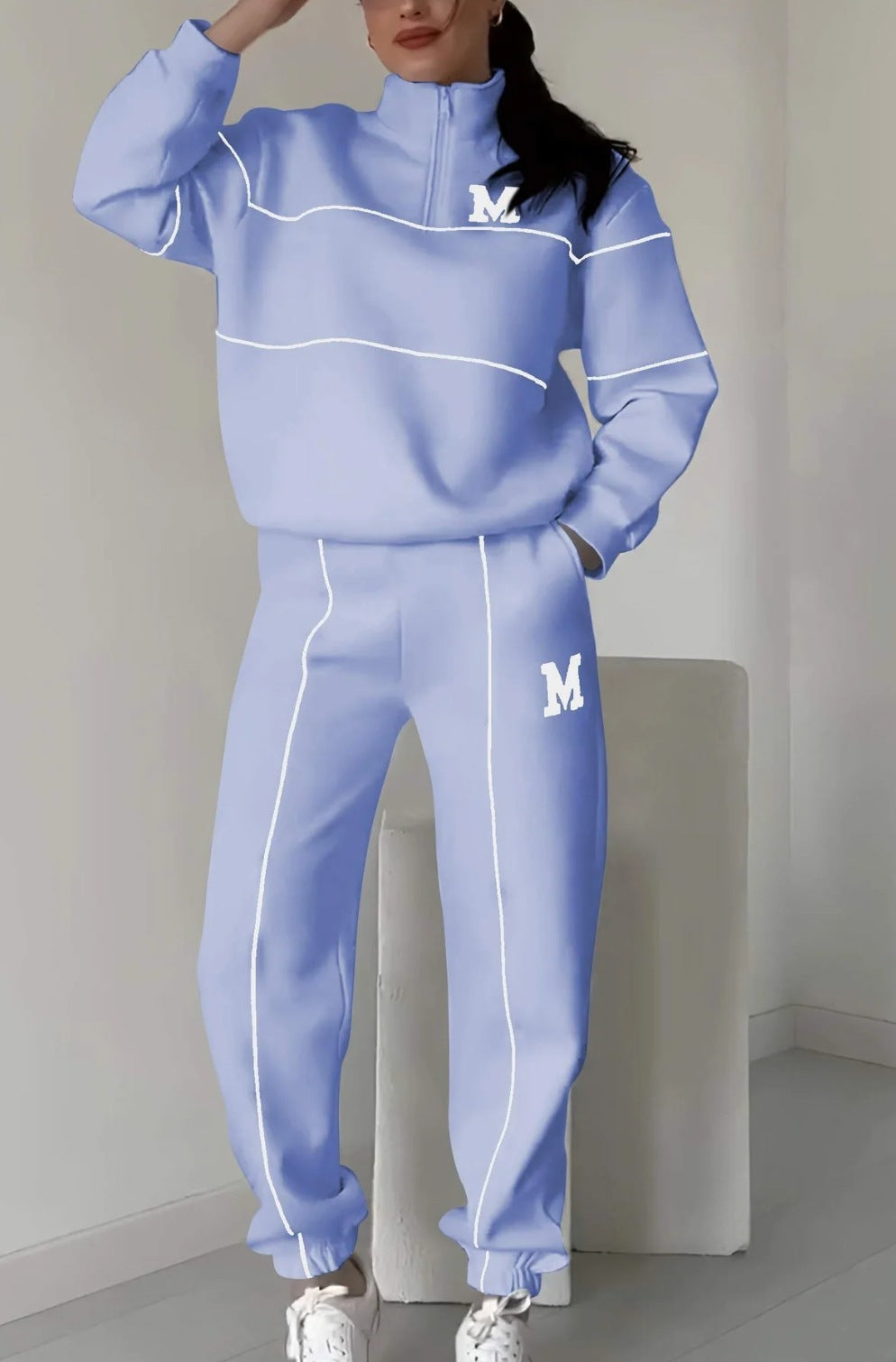 Ensemble 2 pièces femme : Sweat-shirt sans capuche et pantalon de survêtement ample avec poches