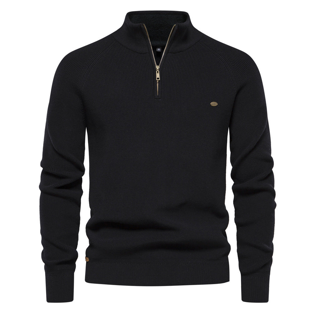 Men's Zipper Stand Collar Knitted Sweater
