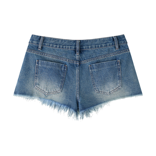 Women's Vintage Wash Raw Hem Denim Shorts 430GSM